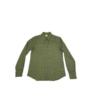 Banana Republic Silk Blouse Womens Small Lime Navy Blue Striped Button Down